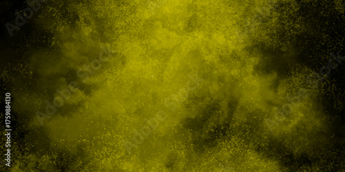 Yellow powder dust smoke on black background. grunge wall, highly detailed textured background.   Watercolor pastel background hand painted. aquarelle colorful stains on paper.