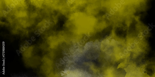 Yellow powder dust smoke on black background. grunge wall, highly detailed textured background.   Watercolor pastel background hand painted. aquarelle colorful stains on paper.