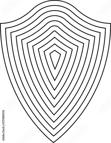 A warrior badge with a layered steel-plated structure, formed by concentric outlines creating a fortified emblem.