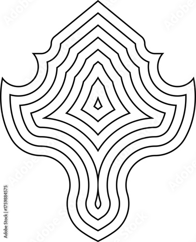 A crest with twin phoenix figures, created with concentric outlines forming a detailed heraldic emblem.