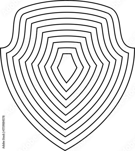 A royal emblem featuring twin towers, structured with concentric outlines forming a fortified heraldic shape.
