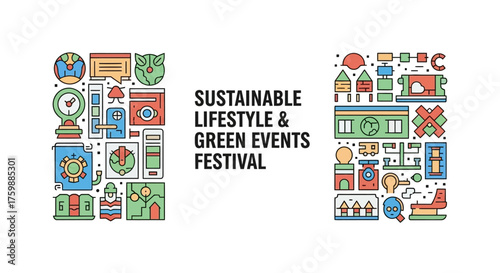 Vibrant icons showcase sustainable living concepts and green event ideas for a healthier planet