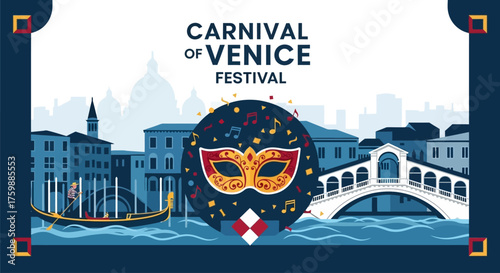 Celebrate the vibrant Carnival of Venice festival with iconic gondolas, masked revelry, and stunning cityscape views, perfect for travel promotions and cultural events.