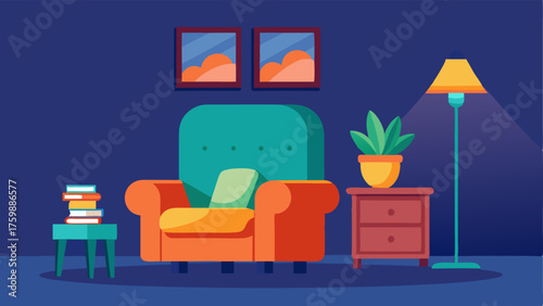 A comfortable reading nook with a plush armchair lamp and small side table.