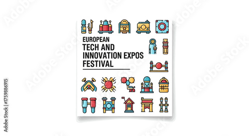Discover cutting edge European Tech and Innovation Expos Festival with vibrant icons representing modern advancements and future possibilities.
