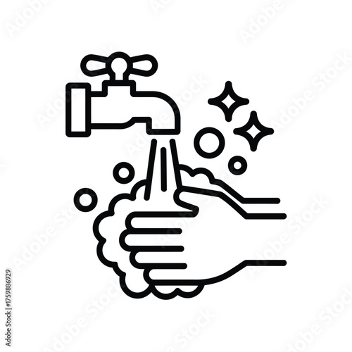 Clean hands icon showing water flowing from a faucet onto soapy hands
