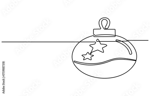Animation of a single line drawing of a Christmas ball. Continuous contour movement of a Christmas ball. Continuous video with one line, Hand-drawn minimalist style. Christmas concept. 4K video.