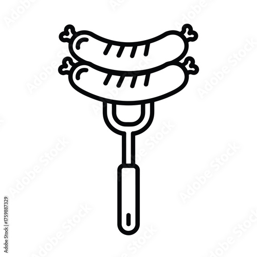 Stylized line art of two sausages on a fork