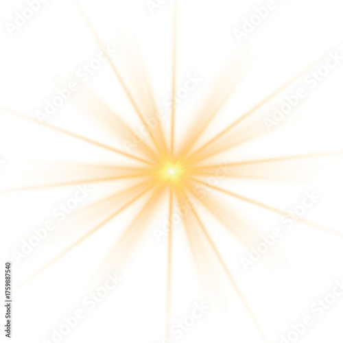 Yellow sun, a flash, a soft glow without departing rays. Star flashed with sparkles isolated on white background. Vector illustration of abstract yellow splash.