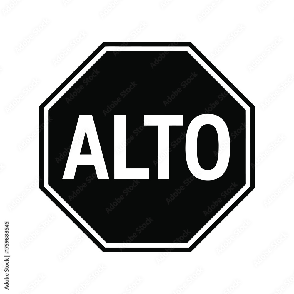 Octagonal black and white alto stop sign