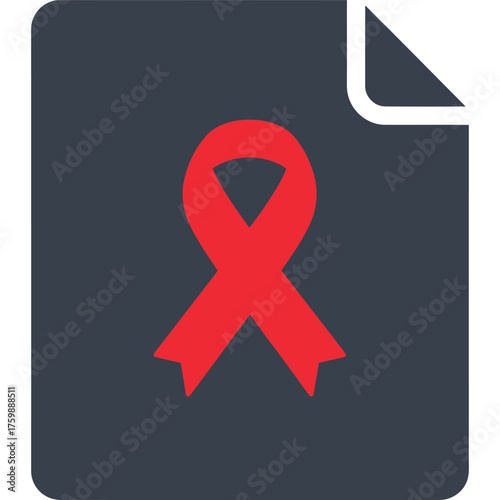 Red Ribbon on Document Icon for Awareness Symbolism support cause solidarity advocacy charity health aid