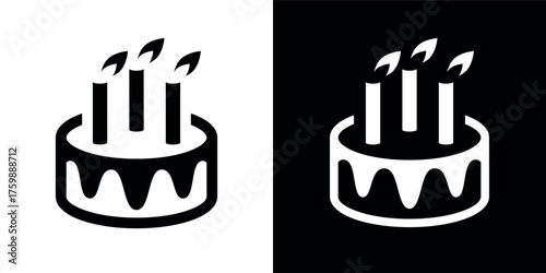 Cake icon. Symbol of the holiday, birthday. Festive cake with candles. Isolated illustration.