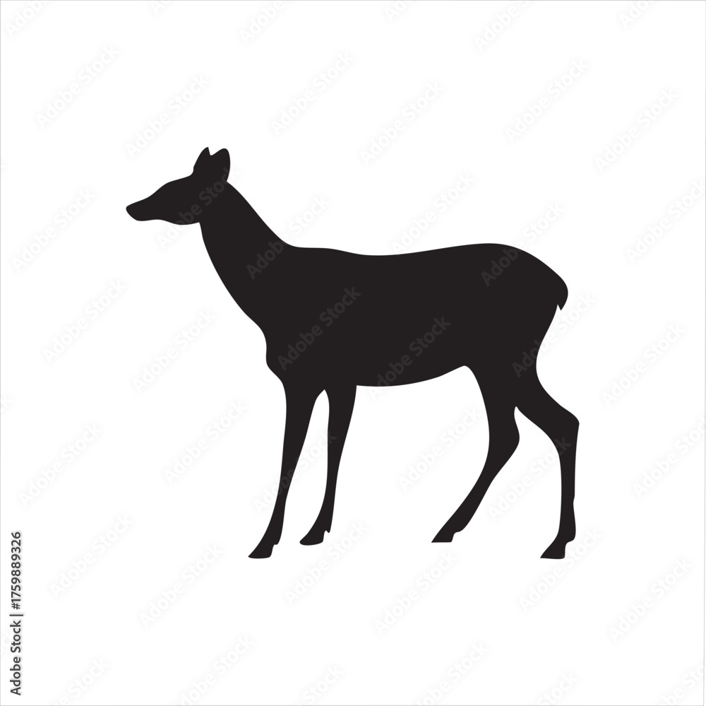 Obraz premium Deer Silhouette Standing Gracefully – Elegant Wild Animal Vector in Black and White