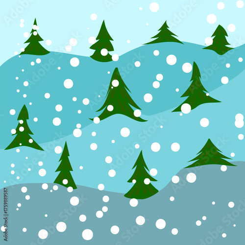 Christmas trees in snowy