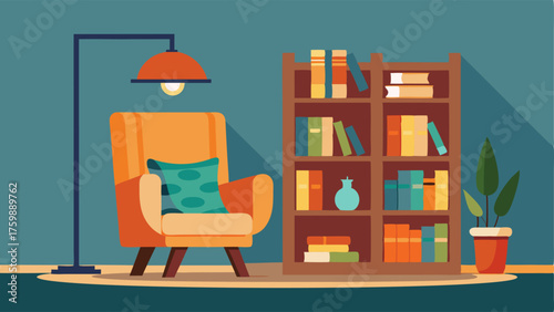 A cozy reading nook with a bookshelf made from reclaimed wood and a metal reading chair.