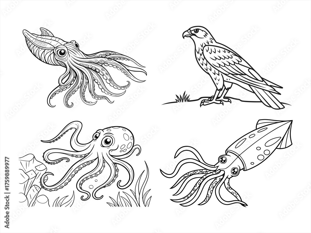 Fototapeta premium coloring page line art the animal black vector bundle