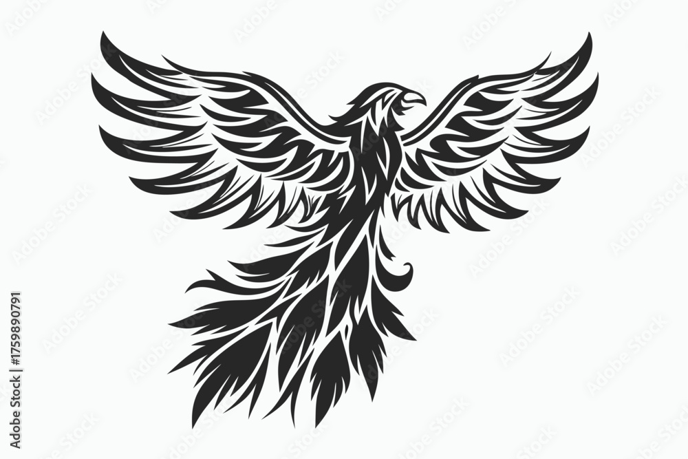 Obraz premium Isolated phoenix presents stylized black tribal feathers that create a captivating mythical creature