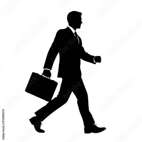 Silhouette of a Businessman Walking and Carrying a Briefcase - Career and Success Concept