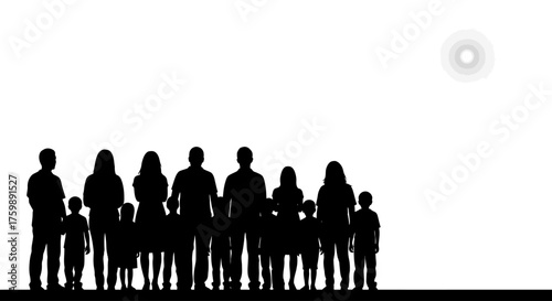 Family Silhouette Representing Unity, Support, and the Bond of Kinship in Black and White
