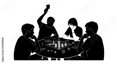 Friends Gathered Around a Table Playing Board Games, Having a Fun Time Together
