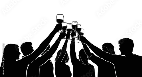 Cheers to Celebration A Silhouette Toasting with Wine Glasses, Celebrating Together