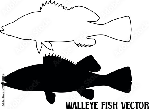 walleye fish silhouette vector, fish black symbol, fish icon