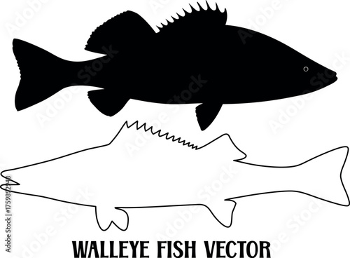 walleye fish silhouette vector, fish black symbol, fish icon
