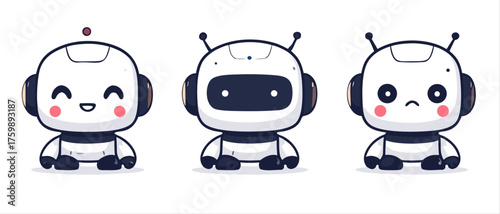 Set of Cute Robot Characters in Different Expressions