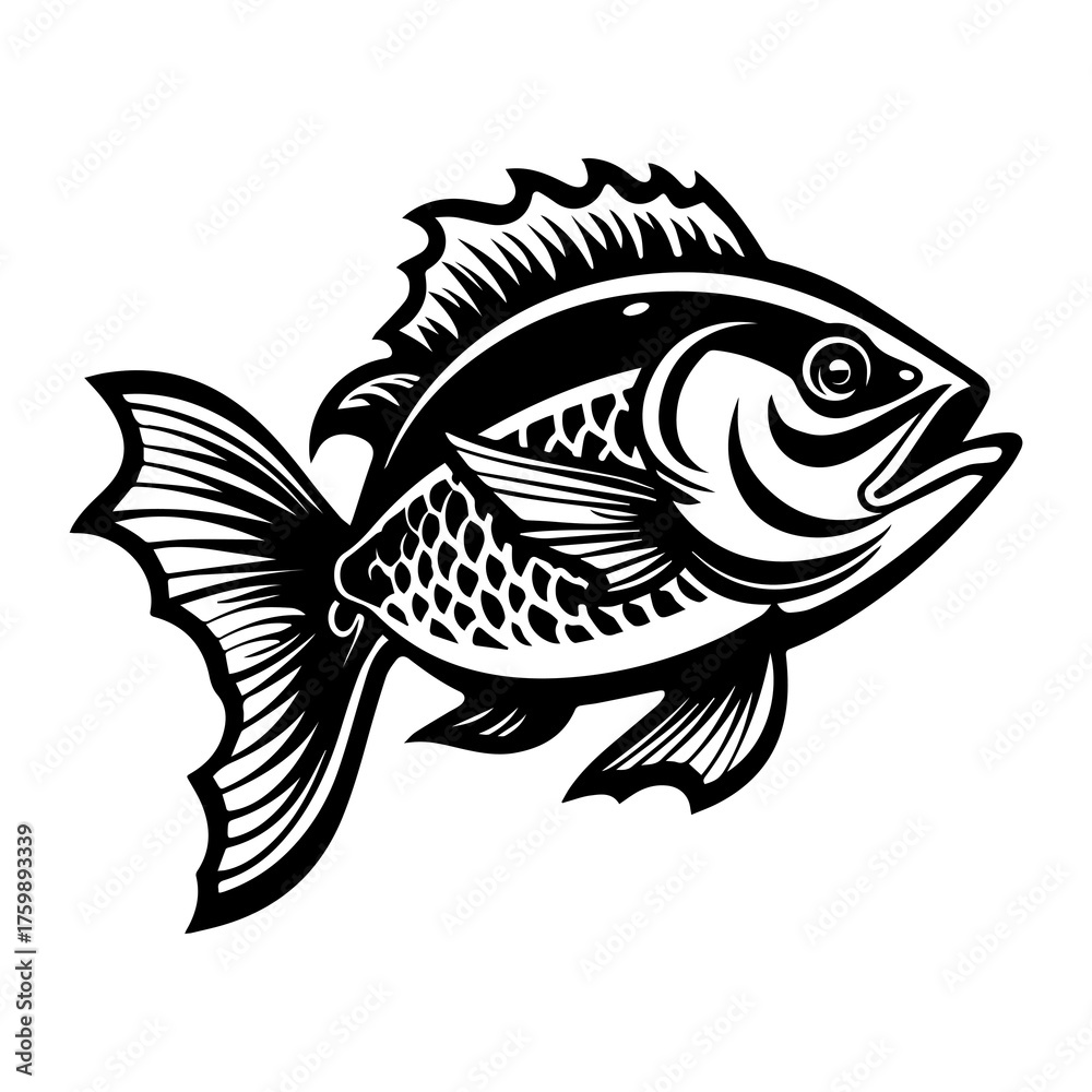 Obraz premium Fish png flat old school illustration, transparent background.