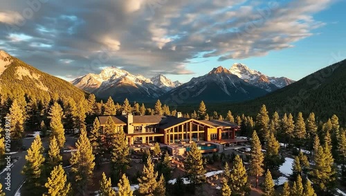 Scenic Mountain Lodge with Breathtaking Views and Clear Sky