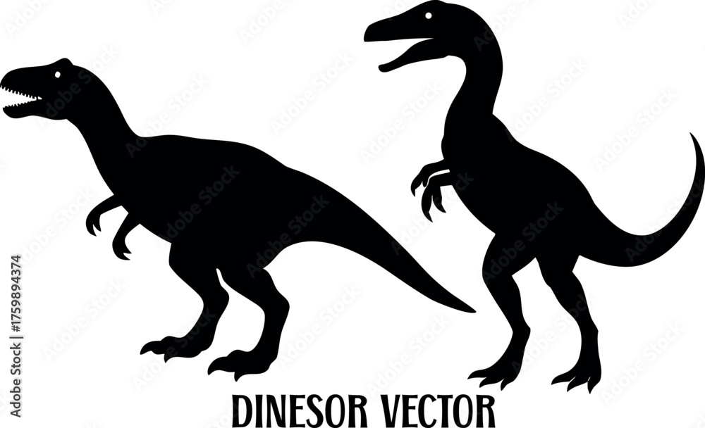Obraz premium dinosaur black silhouette vector, dinosaur outline art, dinosaur line art