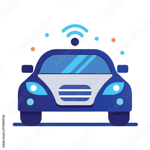 Modern Car with Autopilot Symbol Vector Icon on White Background – Colorful Flat Icon, Self-Driving, Autonomous Vehicle, Apps, Websites, and UI Design