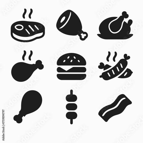 Meat icon vector set. Steak illustration sign collection. BBQ symbol. Food logo. Brazier mark.