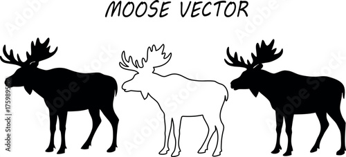 moose silhouette vector, moose line art, moose black symbol