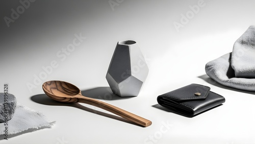 Black office equipment and technology objects including a pen and computer surround a glass and bottle of wine alongside a perfume bottle