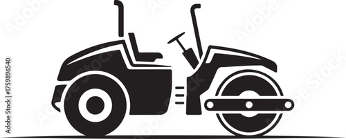 Black and white illustration of a steamroller machine road roller compactor