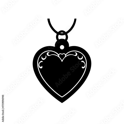 Heart shaped pendant with necklace on transparent background silhouette