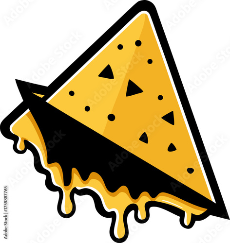  Triangular tortilla chip with cheese drip Silhouette black  vector white background