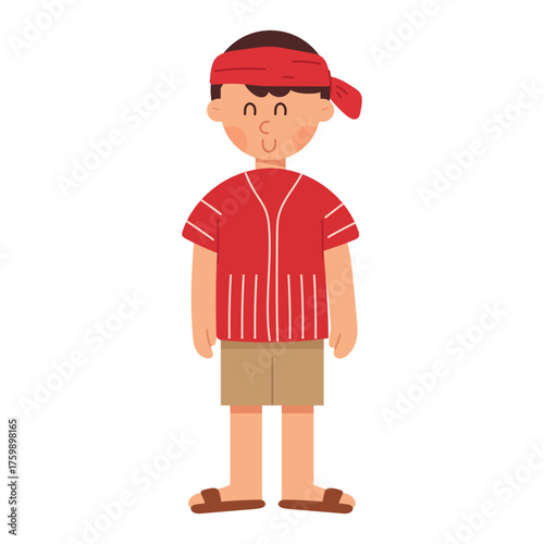 Flat cartoon illustration of a tribal man in traditional clothes. Ethnic and cultural people character in minimal flat design style, perfect for diversity and heritage themes.