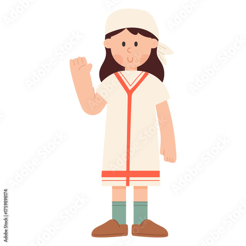 Flat cartoon illustration of a tribal woman in traditional dress. Ethnic and cultural character concept in minimal flat design, perfect for diversity and heritage themes.