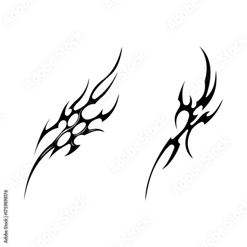 Abstract neo tribal element. Set of neo tribal shape. Aesthetic y2k cyber gothic style. Vector illustration.