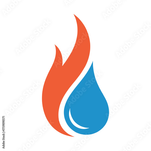 Abstract orange flame shape merging with blue water drop shape fire