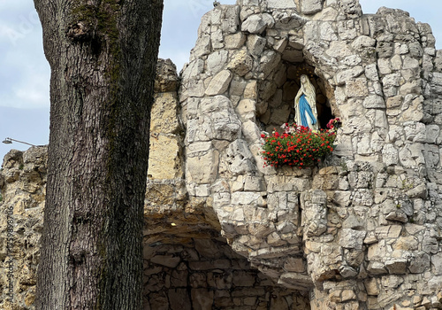 The statue of the Virgin Mary in the grotto at the sanctuary of St. Anna in Gora Swieta Anna (Mount St. Anne) in Poland
