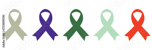 Breast Cancer Awareness Ribbon Icon Set – Pink, Red, and Black Charity Symbols for Hope, Support,
 and Medical Awareness | Vector Illustration