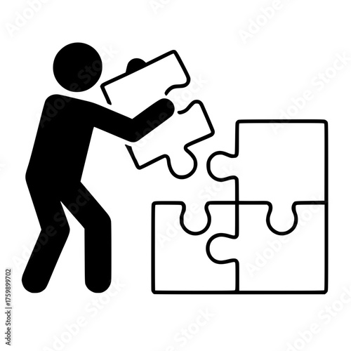 Teamwork success concept showing a person placing the final jigsaw piece, a professional design for unity, solution finding, and collaborative achievements