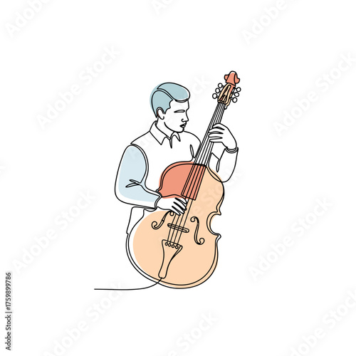 Man playing a double bass in a minimalist art style  