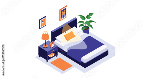 Cozy bedroom with a comfortable bed and bedside table.