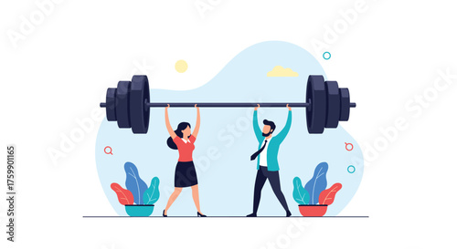 Teamwork helps lift the weight together.