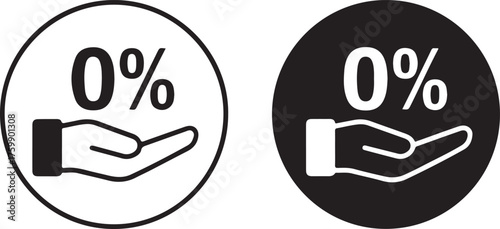 Open palm hand symbol with zero percent text and circular outlines vector