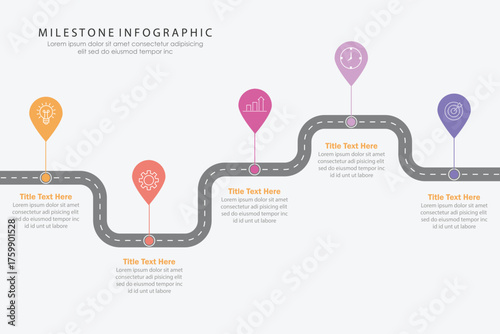 Modern business infographic for company milestones timeline template with flat icons. Easy to use for your website or presentation.